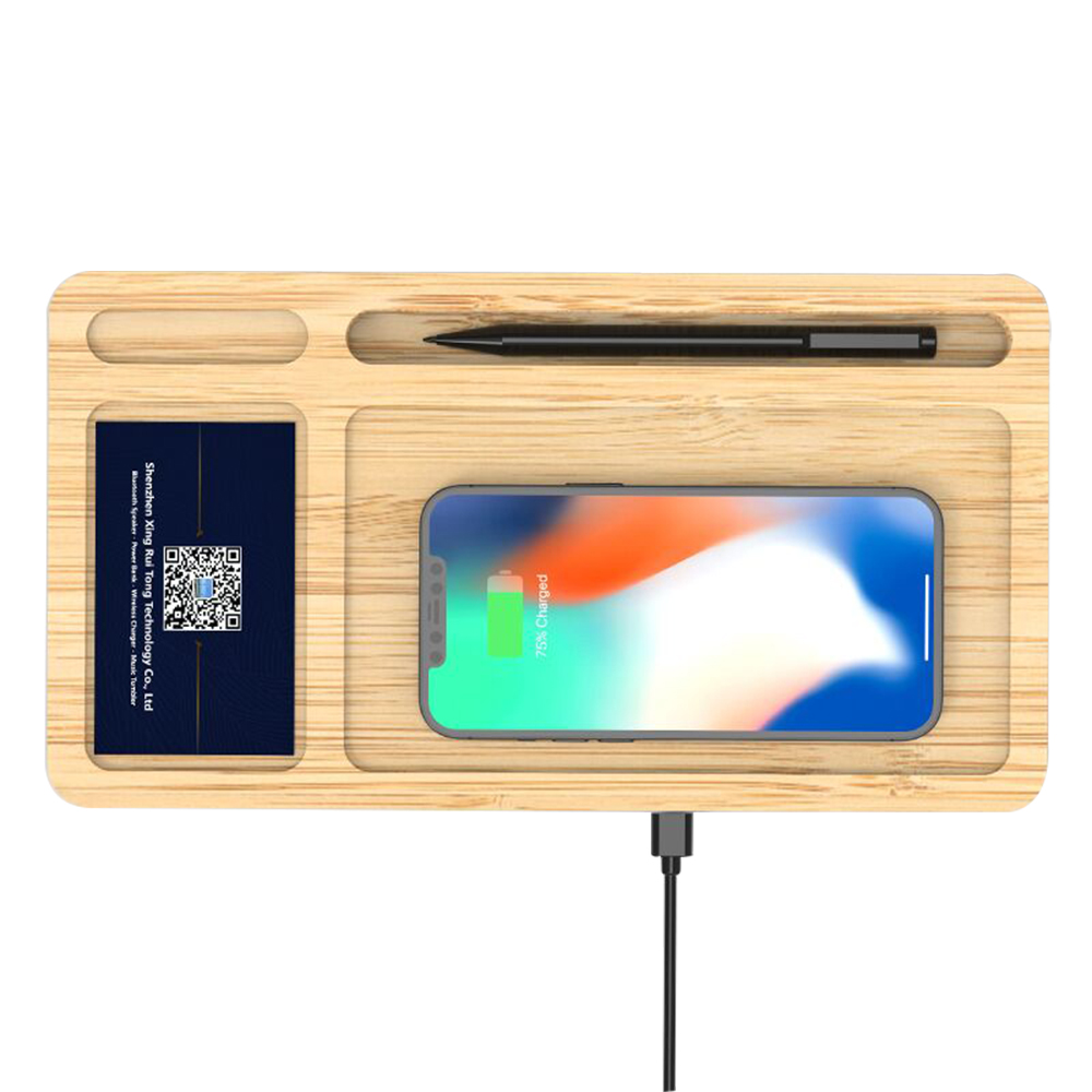 Peak Creative Bursa Promosyon Powerbank Bambu Masaüstü Organizer Wireless Mobil Şarj Cihazı